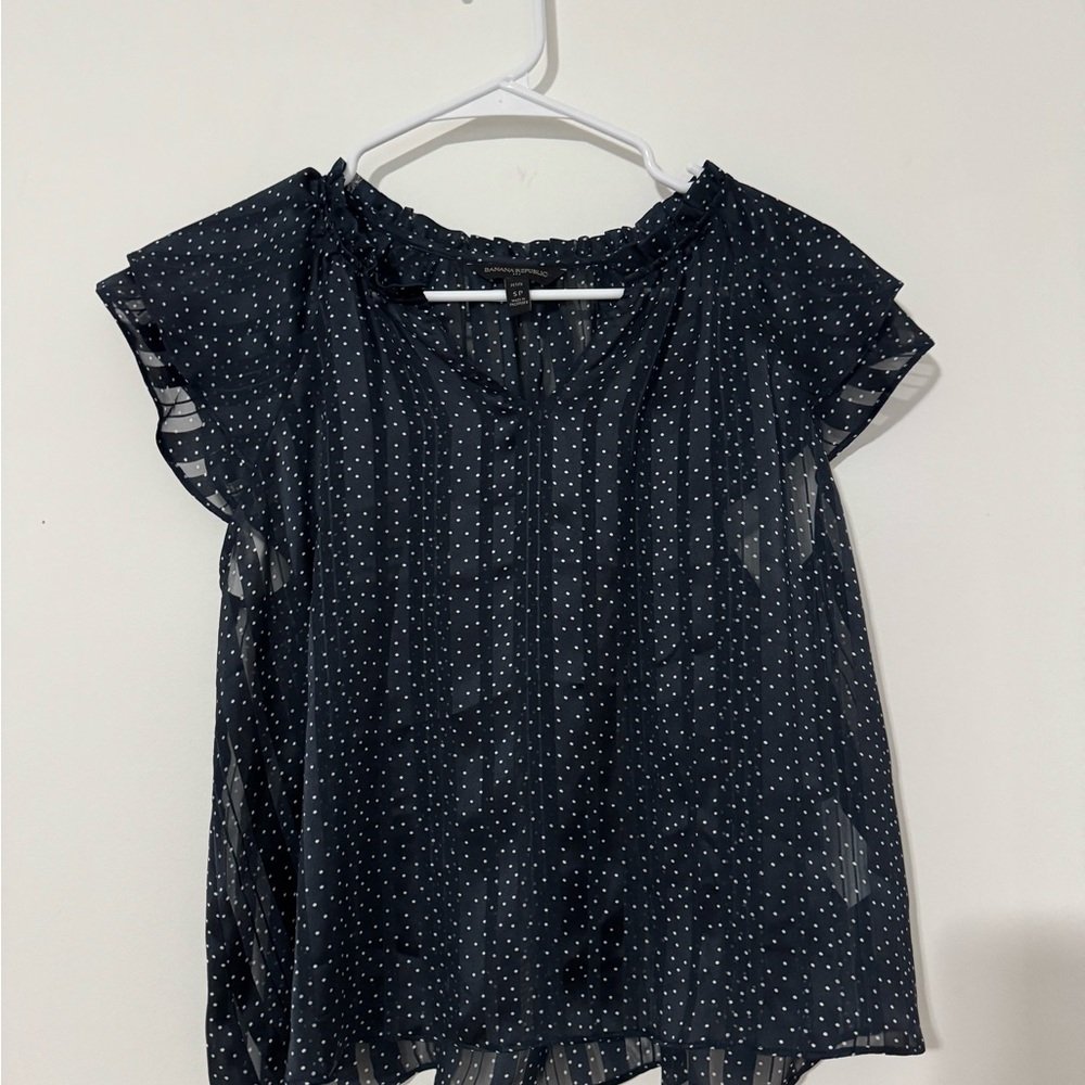 Banana Republic Dark Blue Blouse with White Dots